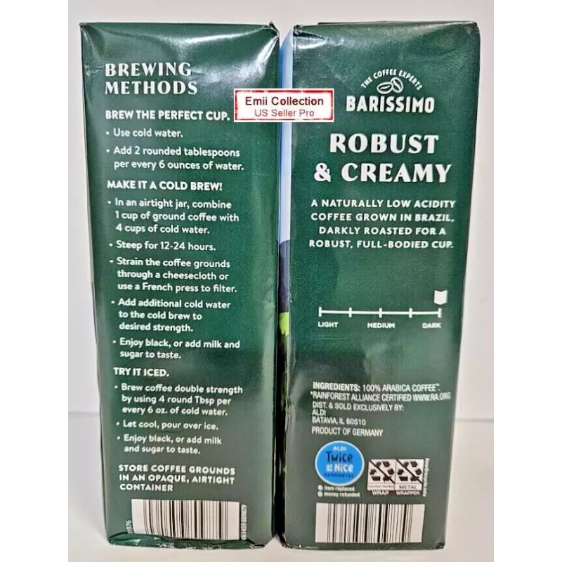 Barissimo German Roasted Low Acidity Dark Ground Coffee 17.6oz 500g