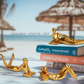 Gold Home Decor Thinker Reading Women Statue for Living Room, Modern Shelf Decor Accent Decorations, Resin Collectible Figurines Display for Office Bedroom Table Desk,Gold