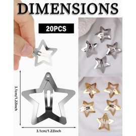 KGDUYC Pack of 20 Snap-on Metal Star Hair Clips, Star Hair Clips Hair Accessories Cute Pentagram Hair Clips Snap-on Aesthetic Accessories Hair Clips for Women and Girls