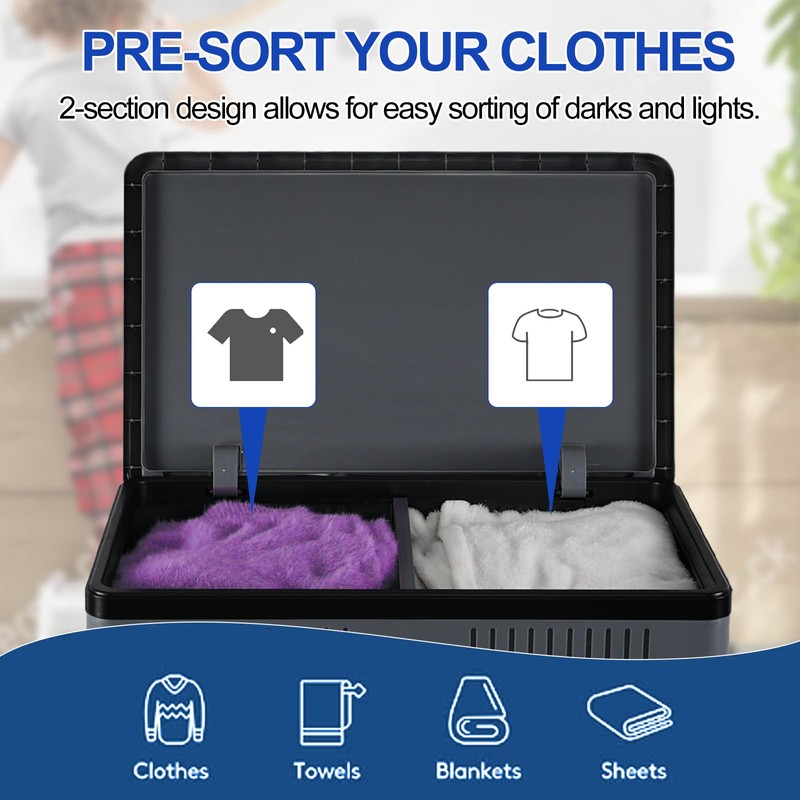 120 L Large 2 Section Laundry Hamper with Lid and