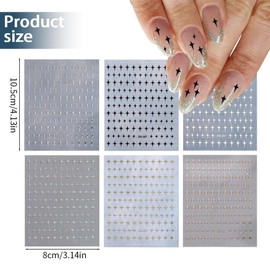 RAMGLYO 6 Sheets 3D Glitter Star Nail Stickers Nail Art Stickers Geometry Star Stickers DIY Transfer Sticker Designs (B)