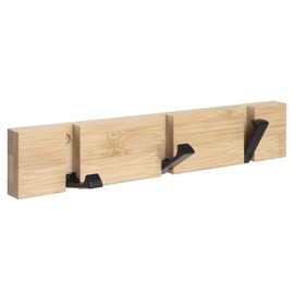 GeeRic Wall-Mounted Coat Rack with 3 Retractable Hooks, Space-Saving Aluminum Hook Rail for Entryway, Bathroom, Bedroom & Office, Wood