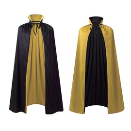 Stand Collar with Hood Reversible Cloak Masquerade Cape Costume, Black and Red (35"/90cm, Black and Yellow)