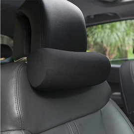 Car Pillow Neck Support Neck Roll Car Seat for Travel Long Drive Office Black Round Cervical Headrest Aeroplane Neck Cushion, Pack of 1