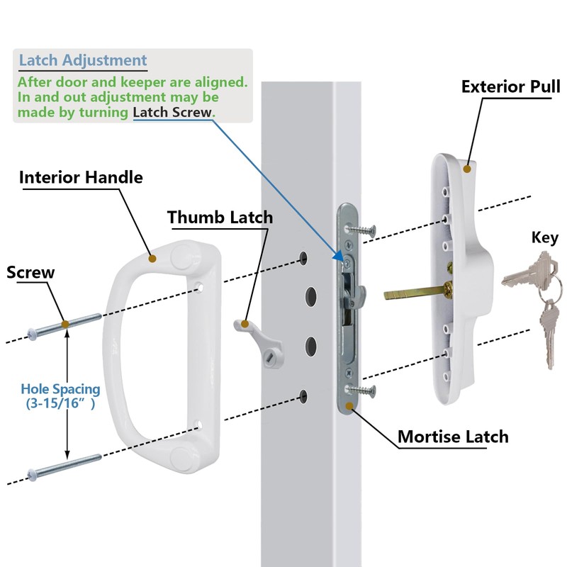 Eockatoo Sliding Glass Patio Door Handle Replacement Set with Key