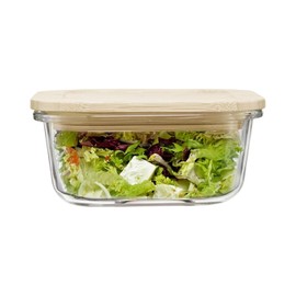 JS Gourmet 2 Pcs Square Glass Food Storage Containers 27.05oz (800 ml), Airtight, Leakproof Bamboo Lid, Meal Prep Container Set - Microwave and Refrigerator Safe