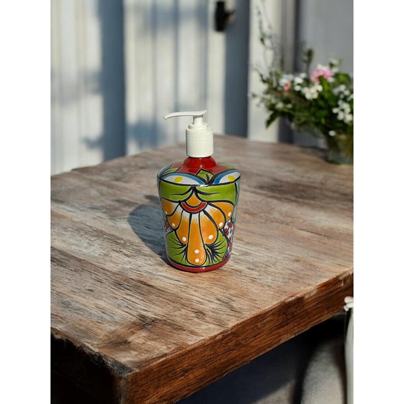 Talavera Soap Dispenser – Hand-Painted Mexican Pottery, Vibrant Ceramic Bathroom