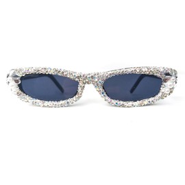 willochra rectangle Rhinestone Sunglasses for Women, Retro Oval Crystal Diamond Frame Costume Party Glasses (black)