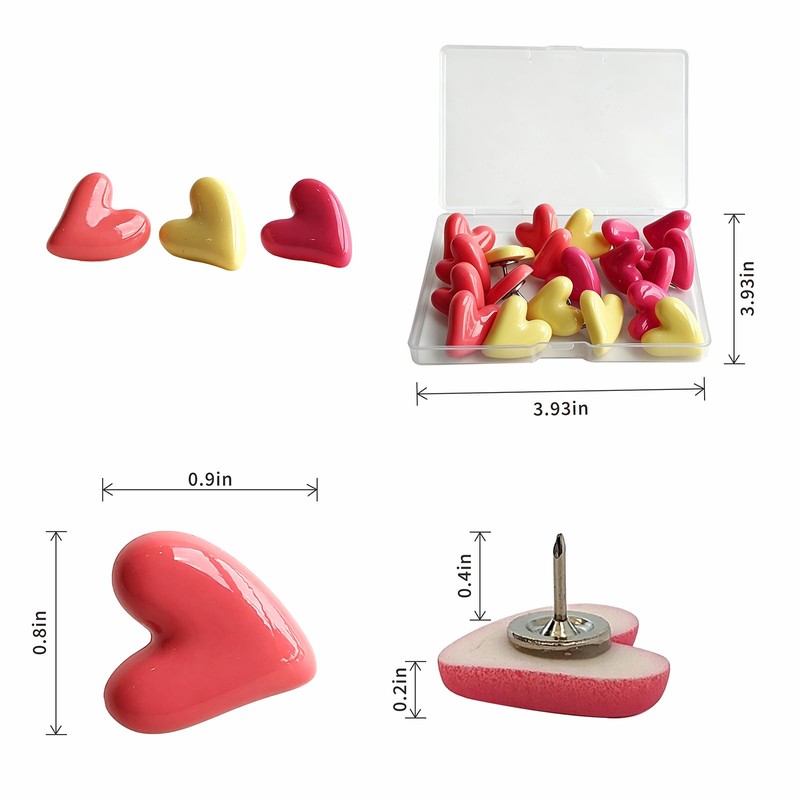 20Pcs Heart Shaped Push Pins for Bulletin Board Cute Decorative
