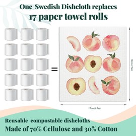 LARTSFRO Peach Swedish Dishcloths for Kitchen, Pink Peach Cute Swedish Dish Cloths for Friut, Papaya Reusable Paper Towels, 4 Pack Cleaning Cloth for Kitchen, Reusable Paper Towels Washable