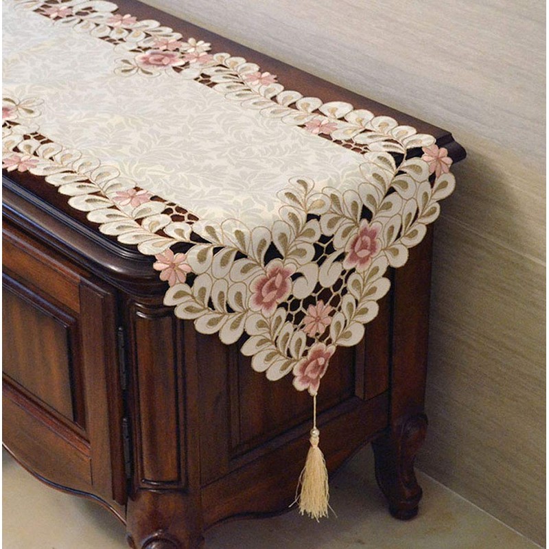 LeLehome 15 X 69 Inch Lace Table Runner, Flowers Embroidery