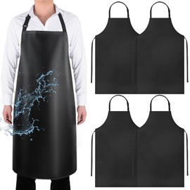 Gotega 4 Pack Waterproof Rubber PVC Apron Adjustable Dishwasher Apron-Women Men Heavy Duty Work Apron for Dishwashing Chemical Lab Butcher Grooming Black