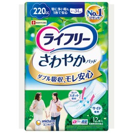 Lifeley Refreshing Pad, For Women, 7.8 fl oz (220 cc), 12 Sheets, 13.4 inches (34 cm), Safe for Large Amounts of Urine