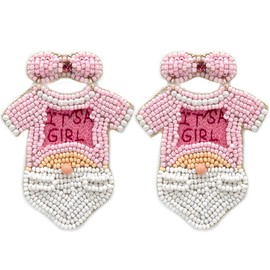 Emulily Beaded It's a Girl Post Earrings Handmade Baby Shower Onesie Mom Pink (Pink)