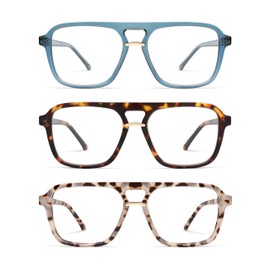 AMOMOMA 3 Pack Trendy Aviator Reading Glasses for Women Men Stylish Square Blue Light Blocking Readers AM6164 Mix (+2.50 Magnification Strength)