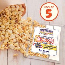 Great Northern Popcorn 8oz Kettle Corn Popcorn Machine Popcorn Packets - 5-Pack Pre-Measured All in One Popcorn Packs - Bulk Popcorn Kernels, Sweet and Salty Popcorn Flavor, and Oil