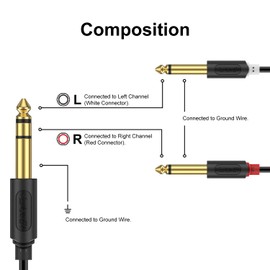 J&D 1/4 Inch TRS to Dual TS Y Splitter Cable, Gold Plated 6.35mm Stereo Male to 2 Mono Male Breakout Cable for Audio Interface, Mixer, Amplifier [Audiowave Series], 3 Feet