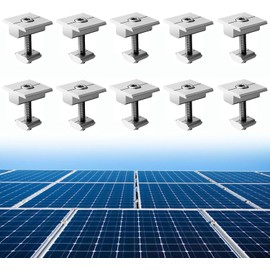 Anbte 10pcs Solar Panels Centre Clamps 30mm, Aluminium Solar Panel Mounting Brackets T-Shaped Mid Clamps Solar Panel Bracket Kit for Metal Roof, Tin Roof, Flat Roof, Sheet Roof
