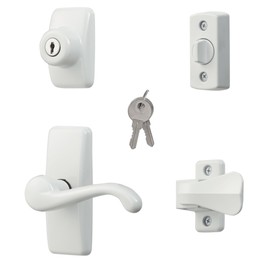 Ideal Security GL Door Lever Set with Keyed Deadbolt Lock for Storm and Screen Doors, White (4-Piece Set)