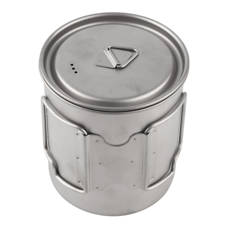 Outdoor Drinking Cup with Foldable Handle Titanium Mug with Lid