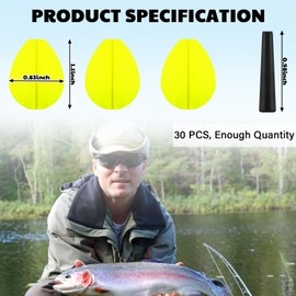 ShinyRelief 30 Pcs Trout Float Foam Teardrop Strike Fishing Bobbers Fishing Floats Fly Fishing Strike Indicators for Trout Offshore Saltwater Freshwater (Yellow)