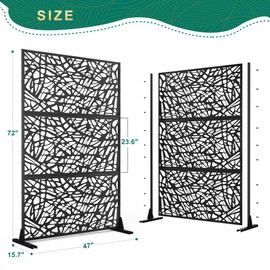 72" H×47" W Metal Privacy Screen Outdoor Privacy Screen Freestanding, Outdoor Privacy Screens and Panels for Patio Lawn Deck, Outdoor Privacy Panels Decorative Privacy Fence(Consists of 3 Panels)