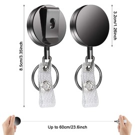 Key Fob Extendable Steel Cable, Pack of 2 Key Ring, Extendable Key Chain, Key Roll with Key Ring, Retractable ID Card Holder, Retractable Key Ring for ID Card Holder