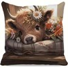 Highland Cow Floral Decorative Throw Pillow Cover, 45 x 45