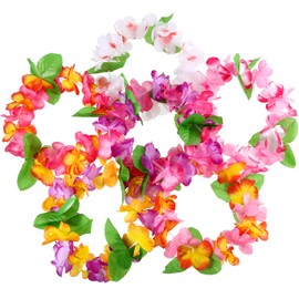 30 Pieces Colorful Tropical Hawaiian Leis Headband Elastic Ruffled Flowers Headpiece for Luau Party Supplies, Beach Party Decorations