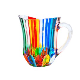 Hand-Painted Italian Crystal Beverage Pitcher with handle, Swatch Design, Holds 43oz for Ice Tea, Juice, Fruit Punch, Water and Beverages, Made in Italy