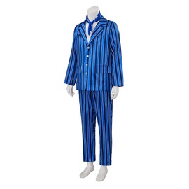 Austin Cosplay Powers Costume Men Blazer Suit Blue Striped Disco Costumes 70's 80's Party Suit (Blue, M)