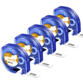 Wonfoucs Compatible with Dymo Iron on LetraTag XR Label Tape, Clothing Labels 12 mm x 2 m, 18768 Black on White LetraTag Fabric Labels for Dymo LetraTag LT-100H LT-110T LT-200B XM 2000, Pack of 5