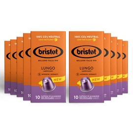 Bristot Lungo Americano Aluminium Capsules Compatible with Nespresso Original Line Machines | Medium Roast Nespresso pods | 100% Recyclable | Pack of 100
