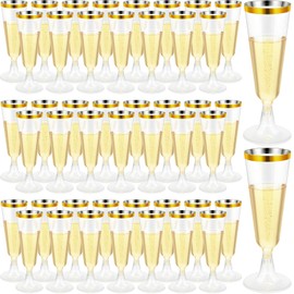 CHENGU 200 Pack Champagne Flutes Cups Plastic 5 Oz Wine Glasses Disposable Toasting Champagne Flutes for Wedding Party Plastic Cocktail Cups Glasses for Celebration(Gold)