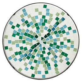 Teal Island Designs Aqua Modern Black Metal Round Outdoor Accent Side Tables 14" Wide Set of 2 Green Mosaic Tile Tabletop Gracefully Curved Legs for Spaces Porch Patio Home House Balcony Deck Shed