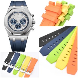 28mm FKM Rubber Band For Audemars Piguet Watches With Buckle, 28mm Rubber Watch Band With Buckle For AP Watches - Multiple Colors (Black, 28mm)