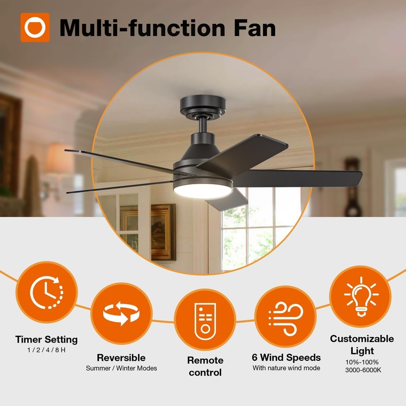 addlon Ceiling Fans with Lights, 42 inch Black Ceiling Fan