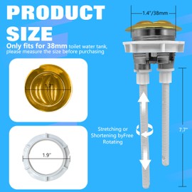 38mm/1.5Inch Dual Flush Toilet Button Kit - Water-Saving Push Valve Replacement Set for Tank Repair, Corrosion-Resistant Bathroom Upgrade Parts (Golden, Universal Fit, Easy Install)