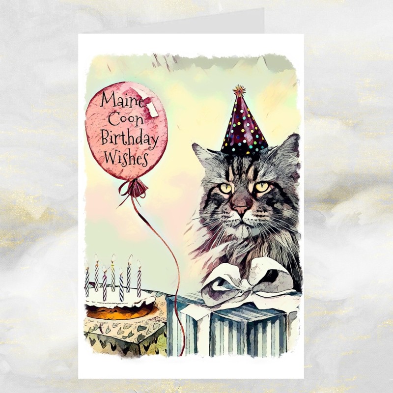 Maine Coon Cat Art Birthday Card