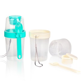 Overnight Oats Containers 2 Pack, 29oz Reusable Jars with Sauce Cup and Spoon, Portable Breakfast Jars with Lids and Wrist Strap,with Dry and Wet Separation,yogurt parfait cups with lids， cereal cups