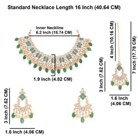 Efulgenz Indian Wedding Bridal Sets Traditional Ethnic Faux Kundan Necklace Crystal Stone Chaandbali Chanderlier Earrings with Maang Tikka Antique Gold Tone Indian Jewelry Sets for Women Fashion