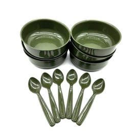 Kimmel Soup Bowls Set of 6 Olive with Spoon, Plates, Soup Bowls, Soup Plates, Picnic Tableware, Reusable