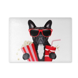 Glass Chopping Board 20 x 28 x 0.4 cm French Bulldog with Glasses, Popcorn and Coke on the Way to the Cinema 03