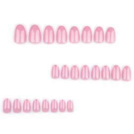 Short Press on Nails Square Fake Nails White French Glue on Nails, Pink Full Cover Nail Press ons, Simple Artificial Glossy Glitter Stick on Nails for Women 24 Pcs