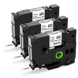 Label KINGDOM HSe-211 Heat Shrink Label Replacement for Brother P-Touch Heat Shrink Tube Label Tape HSe211 5.8mm Black on White Compatible with P Touch PT-D400 PT-D600 PT-E300 PT-E500, 3-Pack