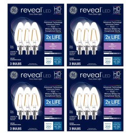 GE Lighting (12 bulbs) GE 42465 Reveal LED Chandelier Bulb, 200 lumens, 2.5 watts,