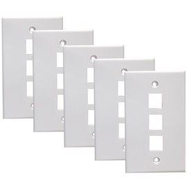 tunghey 5Pack 3 Port Single Gang Keystone Wall Plate, Low Profile Design, Universally Compatible with Modular Ethernet, A/V, Coaxial, and Optical Fiber Keystones (5Pack 3port)