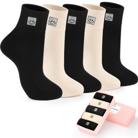HUGSWEET Soft Cotton Women Socks above Ankle Crew Bootie Socks Cute Lovely Smiley Face Novelty Socks Gifts for Women 5 Pairs