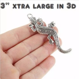 Fashion Jewelry XTRA large LIZARD ANIMAL SALAMANDER pendant 20" Sterling Silver 925 necklace men