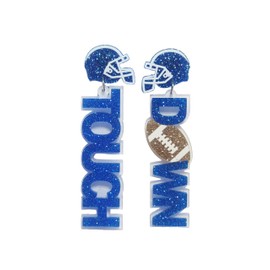 Funny Football Dangle Earrings Football Game Day Earrings for Women Touch Down Letter Helmet Cheer Earrings Charm Jewelry-Blue